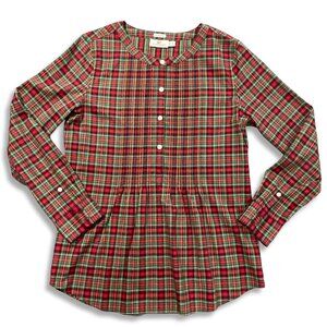 Vineyard Vines Cashmere Blend Womens Preppy Plaid Long Sleeve Top Red Size 6